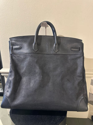 Hermes 50 HAC unisex Extra Large Travel Weekender Cotton Canvas Leather repainted monochrome Black Gold Hardware Vintage Rare
