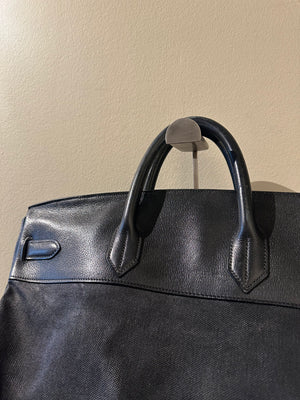 Hermes 50 HAC unisex Extra Large Travel Weekender Cotton Canvas Leather repainted monochrome Black Gold Hardware Vintage Rare