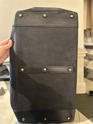 Hermes 50 HAC unisex Extra Large Travel Weekender Cotton Canvas Leather repainted monochrome Black Gold Hardware Vintage Rare