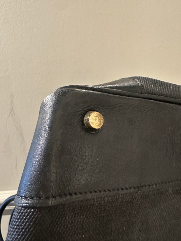 Hermes 50 HAC unisex Extra Large Travel Weekender Cotton Canvas Leather repainted monochrome Black Gold Hardware Vintage Rare