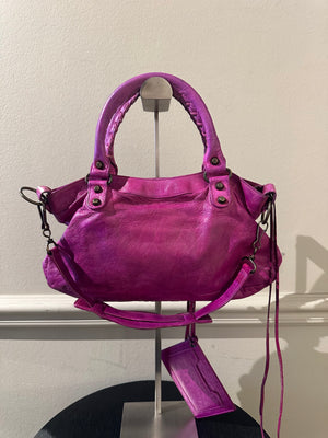 Balenciaga Small City First Bag Purple Pink Edition Shoulder Bag Limited Edition Motorcycle Moto Details Tassels