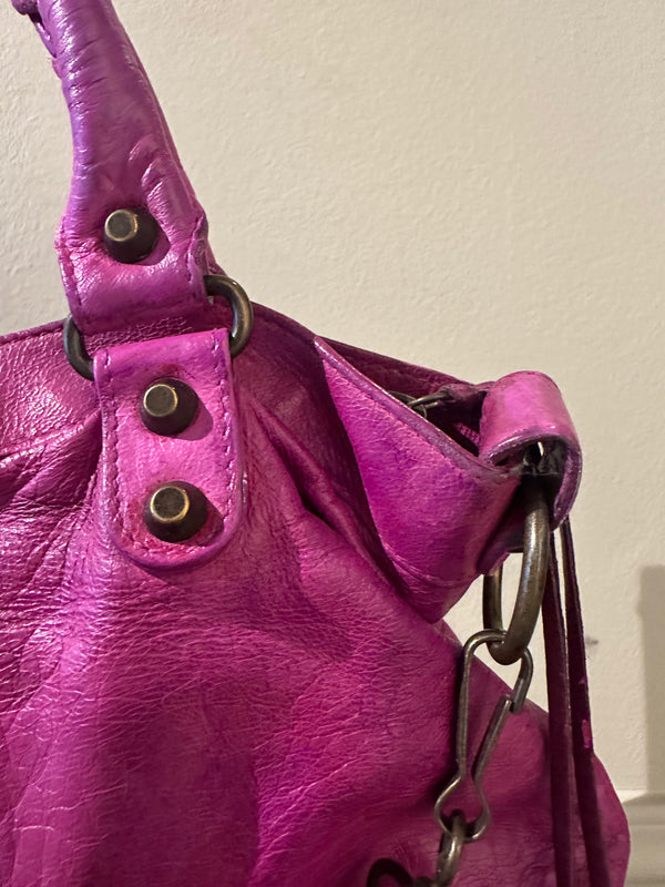 Balenciaga Small City First Bag Purple Pink Edition Shoulder Bag Limited Edition Motorcycle Moto Details Tassels