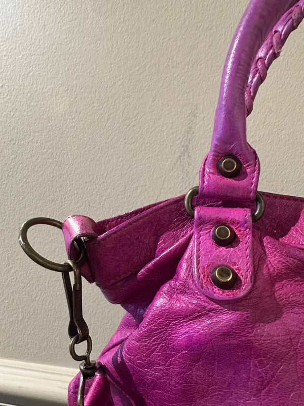 Balenciaga Small City First Bag Purple Pink Edition Shoulder Bag Limited Edition Motorcycle Moto Details Tassels