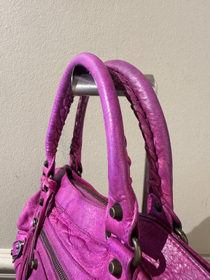 Balenciaga Small City First Bag Purple Pink Edition Shoulder Bag Limited Edition Motorcycle Moto Details Tassels