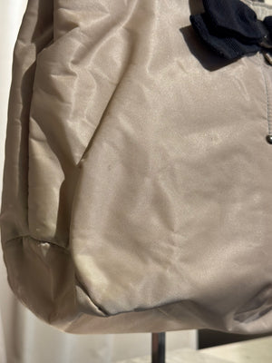 Salvatore Ferragamo Vintage Beige Nylon Tote Bag with Black Grosgrain Bow Detail