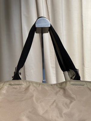 Salvatore Ferragamo Vintage Beige Nylon Tote Bag with Black Grosgrain Bow Detail