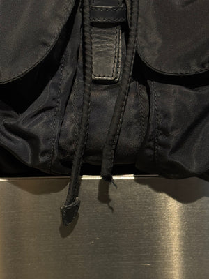Prada Vintage Black Tessuto Nylon Backpack with Triangle Logo and Front Buckle Pockets