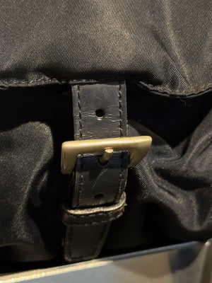 Prada Vintage Black Tessuto Nylon Backpack with Triangle Logo and Front Buckle Pockets