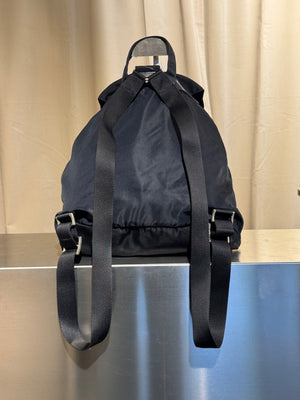 Prada Vintage Black Tessuto Nylon Backpack with Triangle Logo and Front Buckle Pockets
