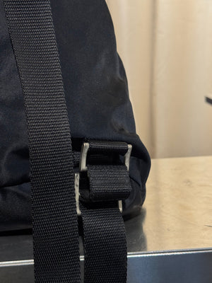 Prada Vintage Black Tessuto Nylon Backpack with Triangle Logo and Front Buckle Pockets