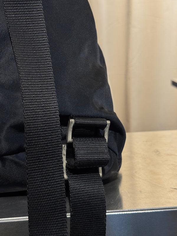 Prada Vintage Black Tessuto Nylon Backpack with Triangle Logo and Front Buckle Pockets