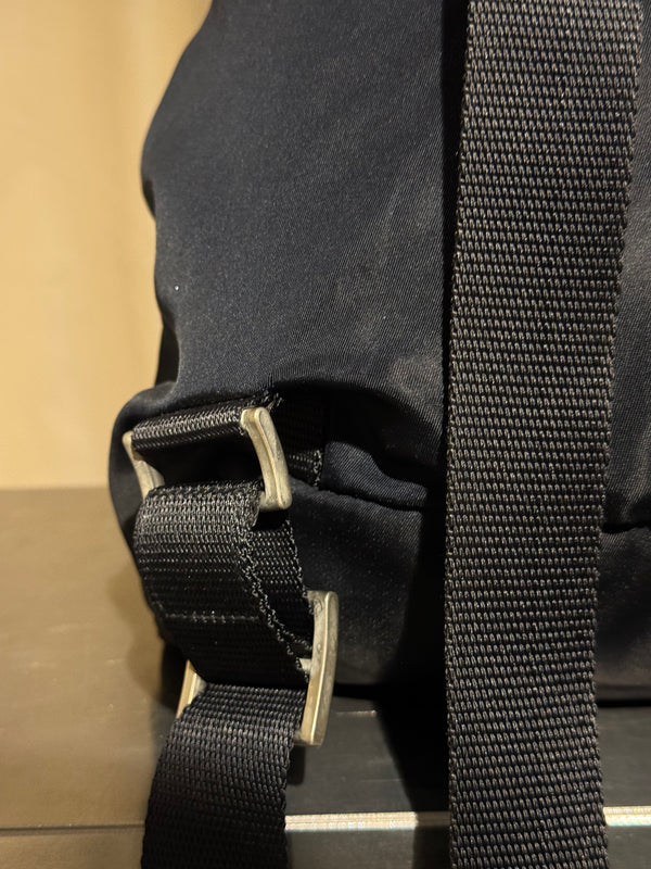 Prada Vintage Black Tessuto Nylon Backpack with Triangle Logo and Front Buckle Pockets