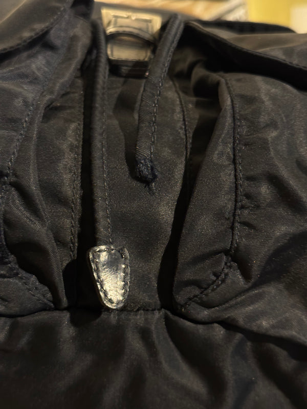 Prada Vintage Black Tessuto Nylon Backpack with Triangle Logo and Front Buckle Pockets