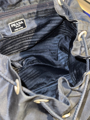 Prada Vintage Black Tessuto Nylon Backpack with Triangle Logo and Front Buckle Pockets