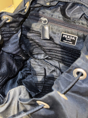 Prada Vintage Black Tessuto Nylon Backpack with Triangle Logo and Front Buckle Pockets