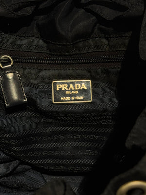 Prada Vintage Black Tessuto Nylon Backpack with Triangle Logo and Front Buckle Pockets