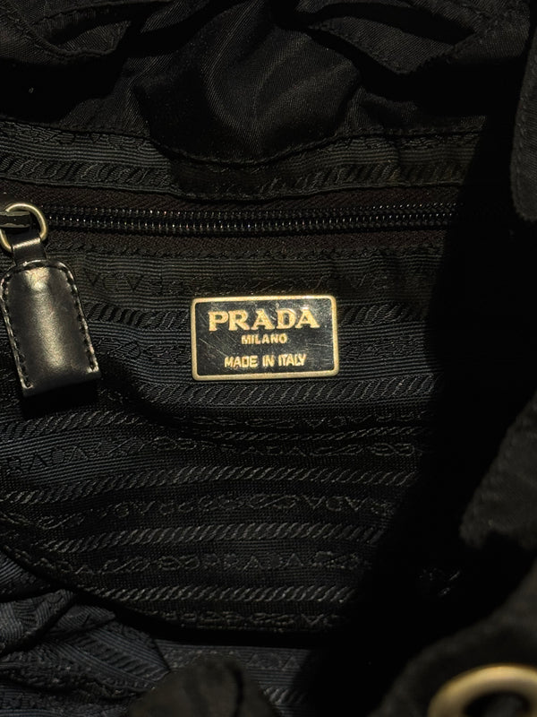 Prada Vintage Black Tessuto Nylon Backpack with Triangle Logo and Front Buckle Pockets
