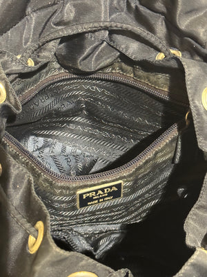 Prada Vintage Black Tessuto Nylon Backpack with Triangle Logo and Front Buckle Pockets