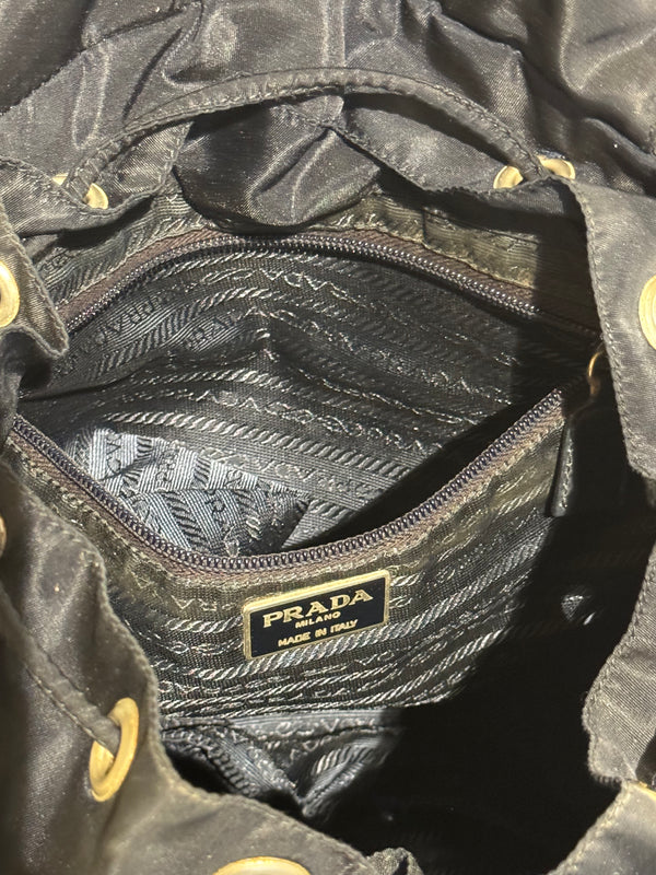 Prada Vintage Black Tessuto Nylon Backpack with Triangle Logo and Front Buckle Pockets