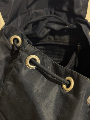 Prada Vintage Black Tessuto Nylon Backpack with Triangle Logo and Front Buckle Pockets