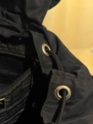 Prada Vintage Black Tessuto Nylon Backpack with Triangle Logo and Front Buckle Pockets