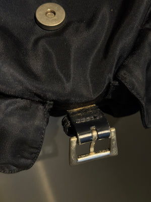 Prada Vintage Black Tessuto Nylon Backpack with Triangle Logo and Front Buckle Pockets