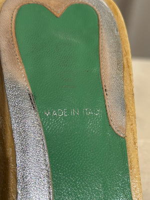 Fendi Vintage Green Jelly Logo Heeled Mules Transparent Resin FF Monogram Embossed Strap Wooden Effect Sole Designer Shoes Size 38