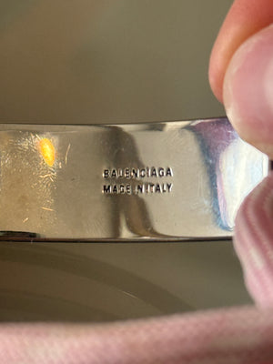 Balenciaga pink cord bracelet Designer-engraved brushed silver-tone plaque, adjustable "Balenciaga" enscription