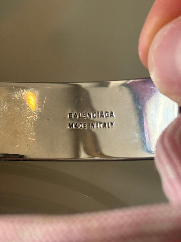 Balenciaga pink cord bracelet Designer-engraved brushed silver-tone plaque, adjustable "Balenciaga" enscription