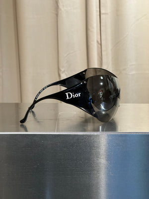 Christian Dior Vintage John Galliano Era Early 2000s Ski 1 Sunglasses Black Shield Wraparound Frame Y2K Designer Eyewear