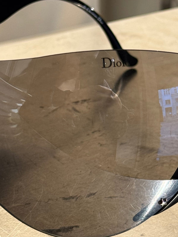 Christian Dior Vintage John Galliano Era Early 2000s Ski 1 Sunglasses Black Shield Wraparound Frame Y2K Designer Eyewear
