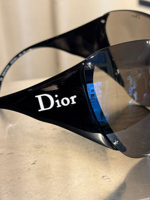 Christian Dior Vintage John Galliano Era Early 2000s Ski 1 Sunglasses Black Shield Wraparound Frame Y2K Designer Eyewear