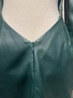 Maison Margiela Khaki Dark Green Leather Backless High Neck Long Sleeve IT40 Midi Dress Sexy 90s