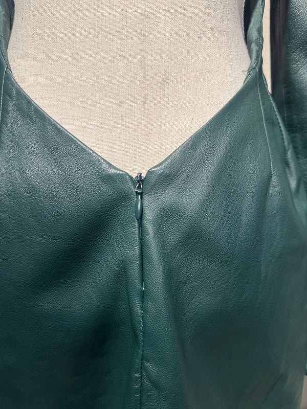 Maison Margiela Khaki Dark Green Leather Backless High Neck Long Sleeve IT40 Midi Dress Sexy 90s