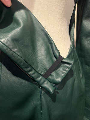Maison Margiela Khaki Dark Green Leather Backless High Neck Long Sleeve IT40 Midi Dress Sexy 90s