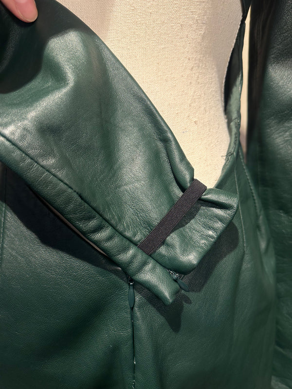 Maison Margiela Khaki Dark Green Leather Backless High Neck Long Sleeve IT40 Midi Dress Sexy 90s