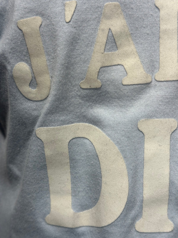J'Adore Dior V Neck 2000s Galliano Christian Dior Sexy Graphic Tee EU 36 Baby Blue White Text World Champion 1947 Iconic Rare