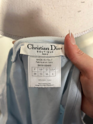 J'Adore Dior V Neck 2000s Galliano Christian Dior Sexy Graphic Tee EU 36 Baby Blue White Text World Champion 1947 Iconic Rare