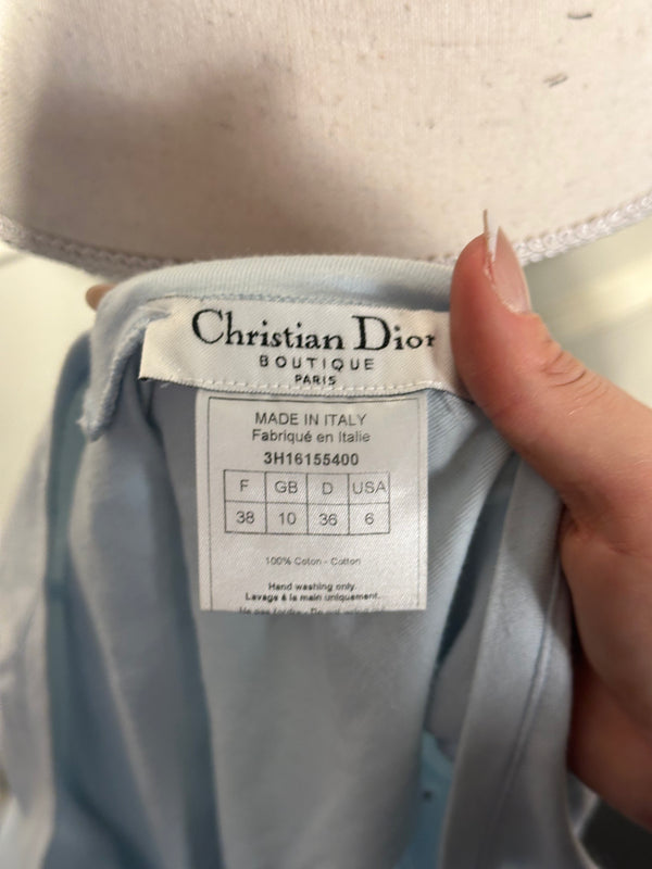 J'Adore Dior V Neck 2000s Galliano Christian Dior Sexy Graphic Tee EU 36 Baby Blue White Text World Champion 1947 Iconic Rare