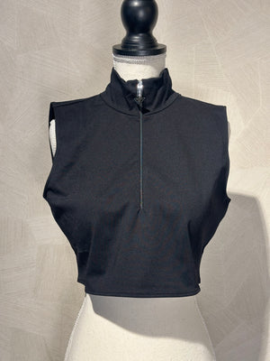 Prada Brand New With Tags High Neck Black Sleeveless Cropped Tank Sexy Sleek 90s Style fitted Logo Zipper Top