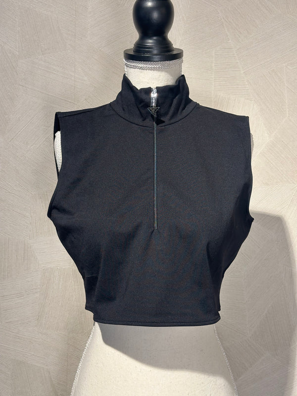 Prada Brand New With Tags High Neck Black Sleeveless Cropped Tank Sexy Sleek 90s Style fitted Logo Zipper Top