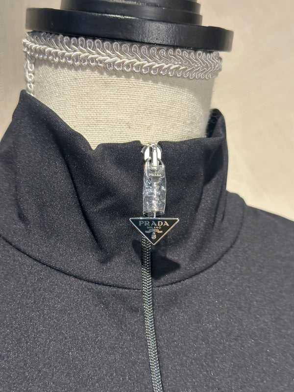 Prada Brand New With Tags High Neck Black Sleeveless Cropped Tank Sexy Sleek 90s Style fitted Logo Zipper Top