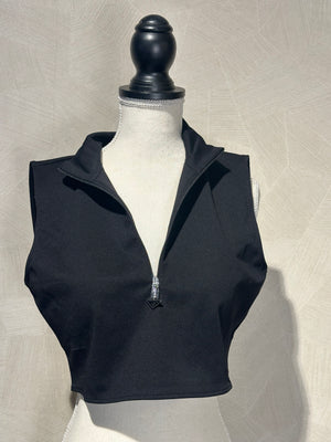 Prada Brand New With Tags High Neck Black Sleeveless Cropped Tank Sexy Sleek 90s Style fitted Logo Zipper Top