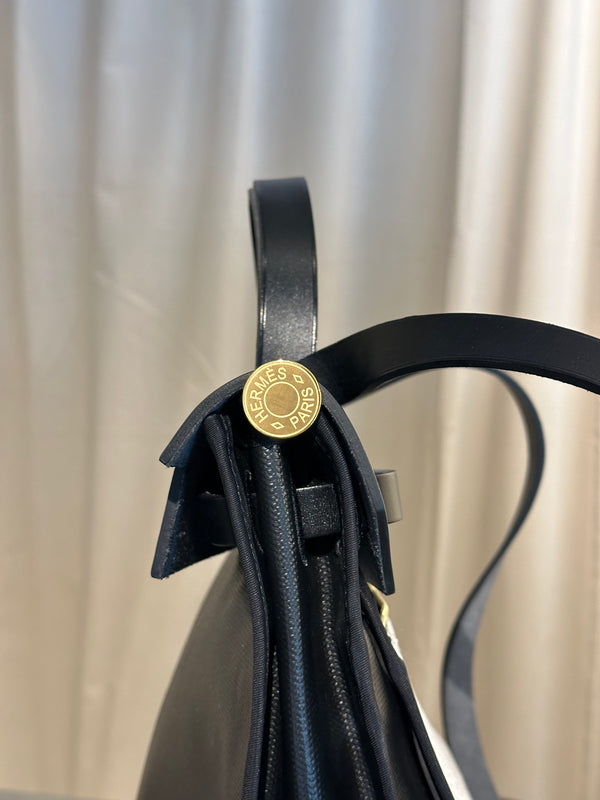 Hermès Herbag Zip 31 Leather & Toile Canvas Handbag Black Gold Hardware Top Handle