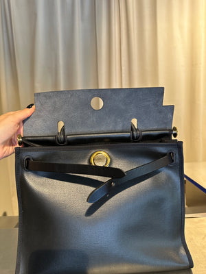 Hermès Herbag Zip 31 Leather & Toile Canvas Handbag Black Gold Hardware Top Handle