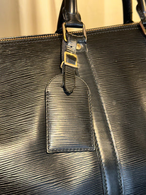 Louis Vuitton Black Epi Leather Keepall 50 Bandouliere Duffle Travel Bag Gold Hardware