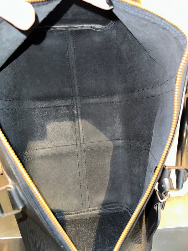Louis Vuitton Black Epi Leather Keepall 50 Bandouliere Duffle Travel Bag Gold Hardware