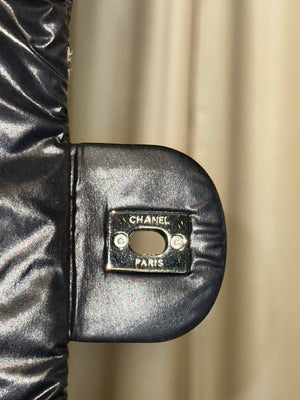 Chanel Black Quilted Satin Tweed Medium Classic Single Flap Shoulder Bag Gold Hardware