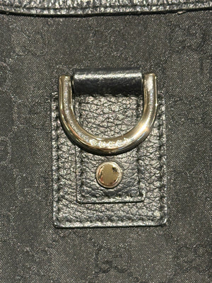 Gucci Vintage 2000s Abbey D Ring Tote Bag Black GG Monogram Canvas Leather Trim Silver Tone Hardware