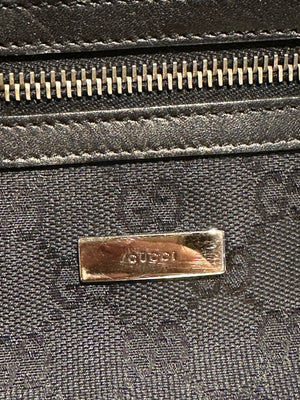 Gucci Vintage 1999 2002 GG Monogram Shoulder Bag Black Canvas Leather Trim Silver Tone Hardware